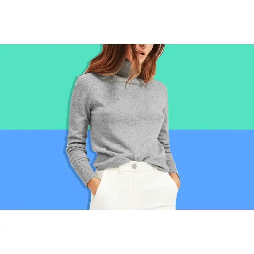 EVERLANE Cashmere Turtleneck Sweater Heather Gray Long Sleeve Pullover Small S